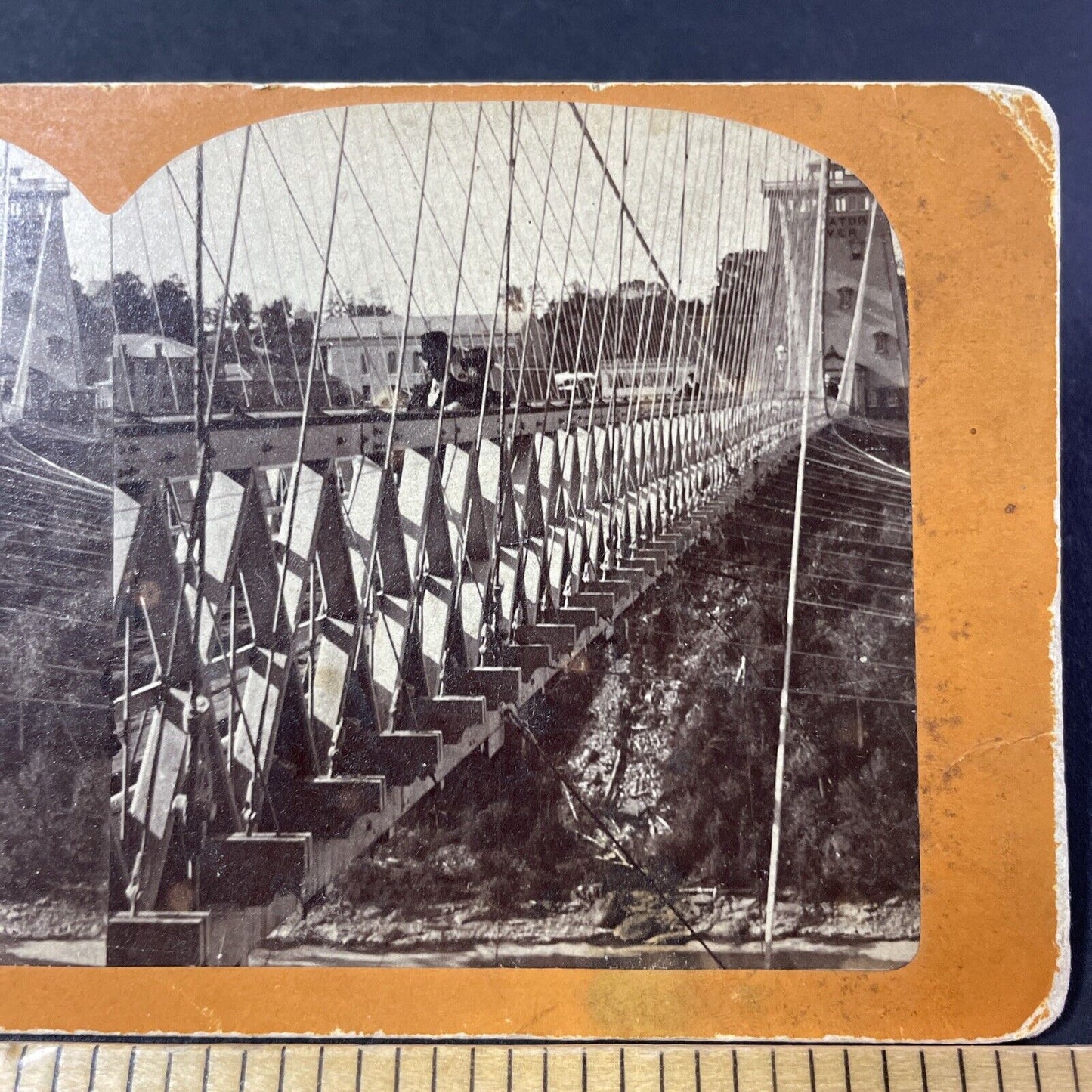 Antique 1890s Niagara Railway Suspension Bridge Stereoview Photo Card P2460-18