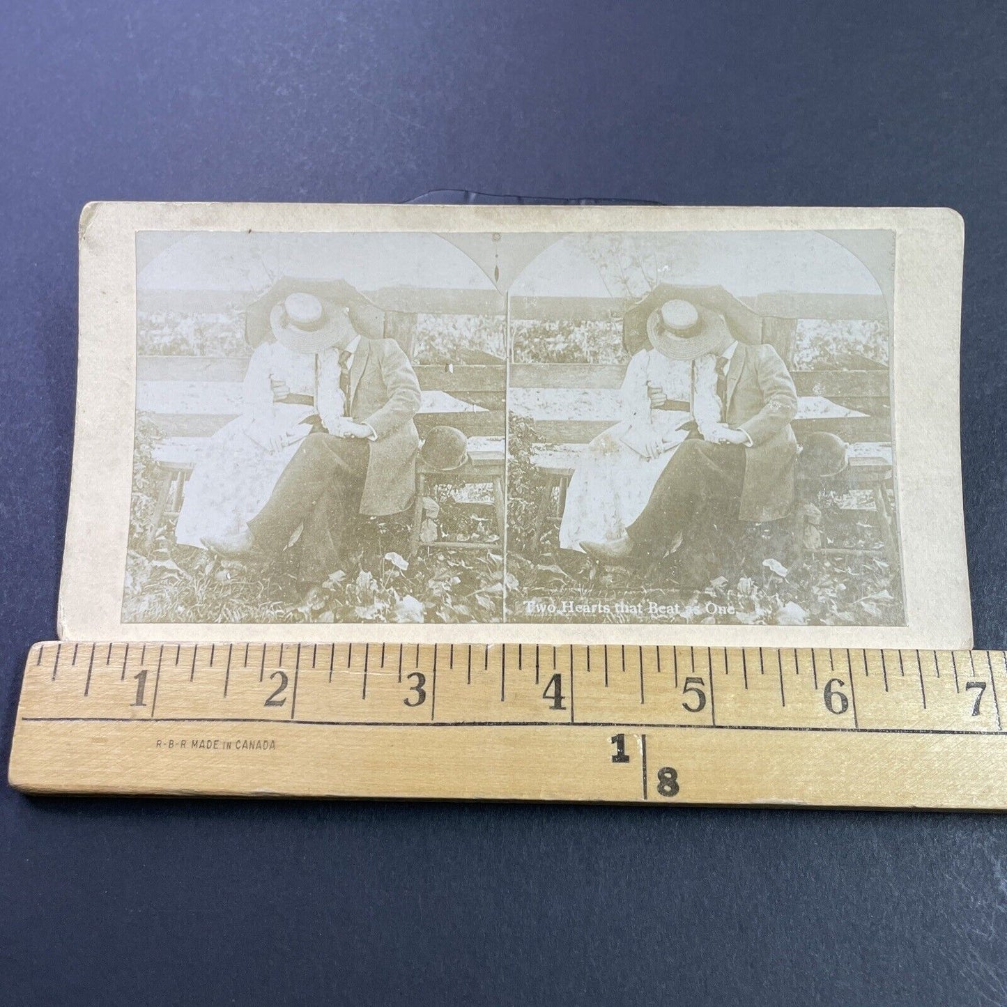Antique 1880s Man And Woman Kiss On PArk Bench Stereoview Photo Card P3991