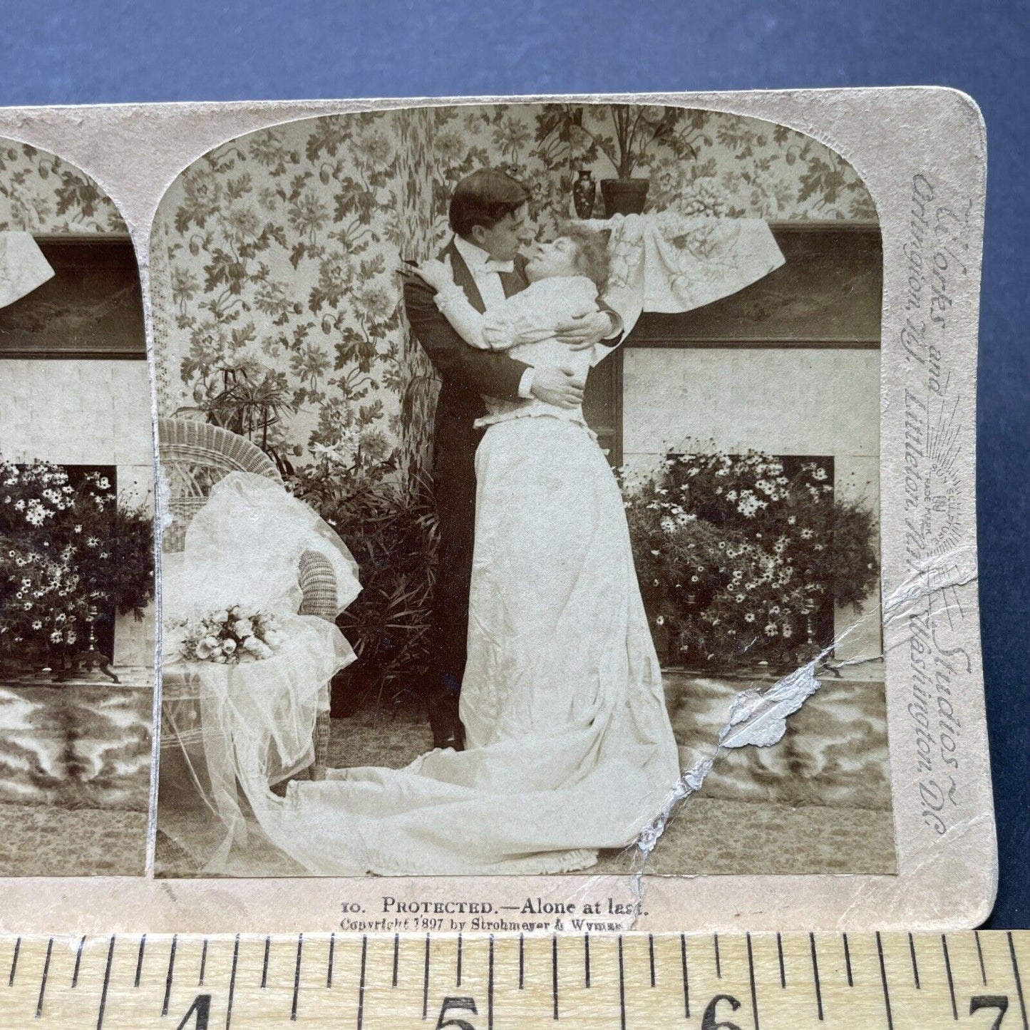 Antique 1897 Newly Weds Consummate Marraige Stereoview Photo Card P2509