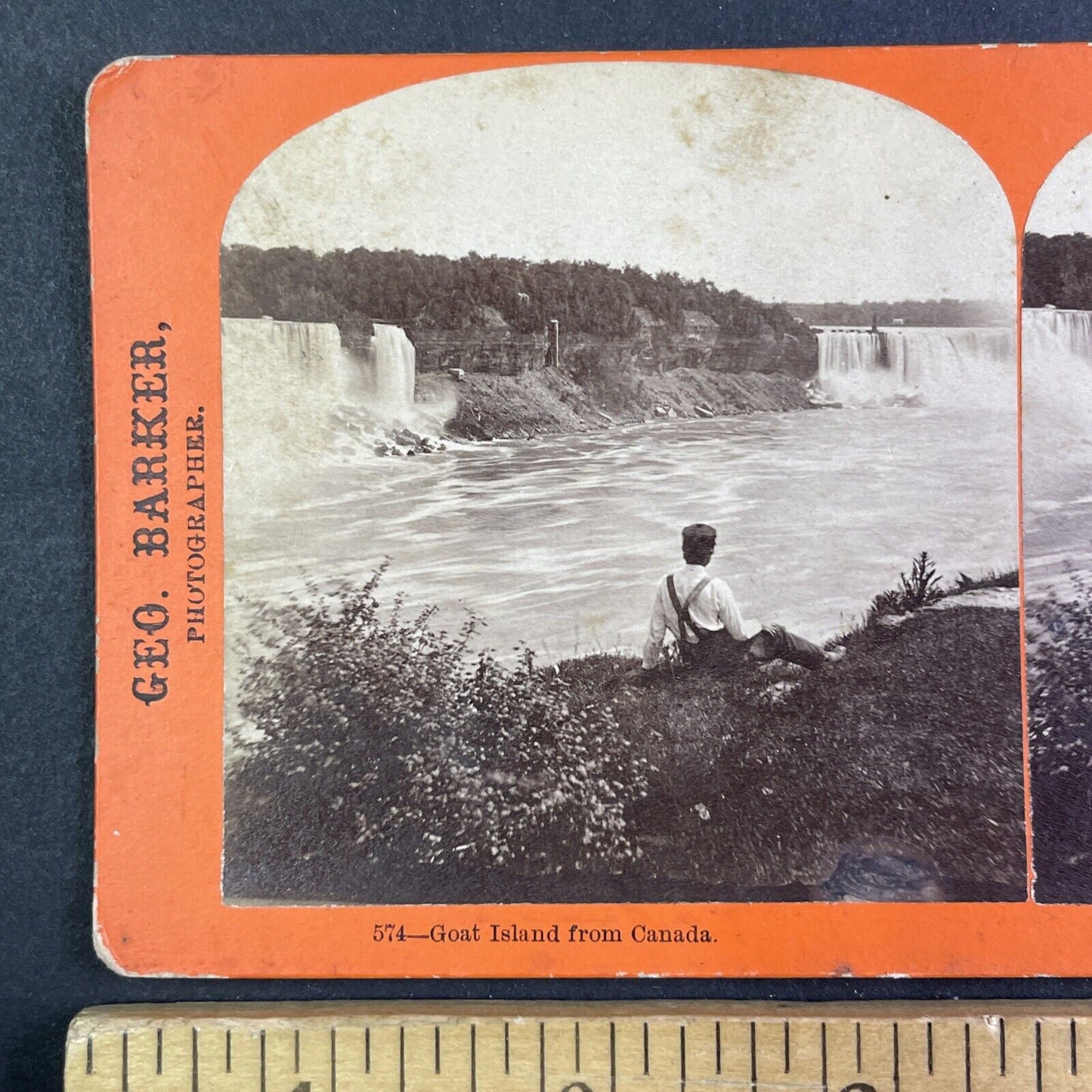 George Barker Self-Portrait at Niagara Falls Stereoview Antique c1870s X1929