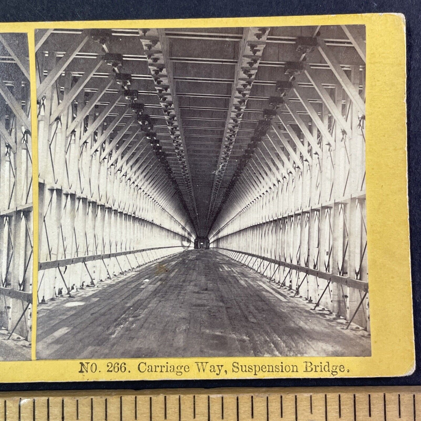 Interior of Niagara Falls Suspension Bridge Stereoview Antique c1870s Y1873