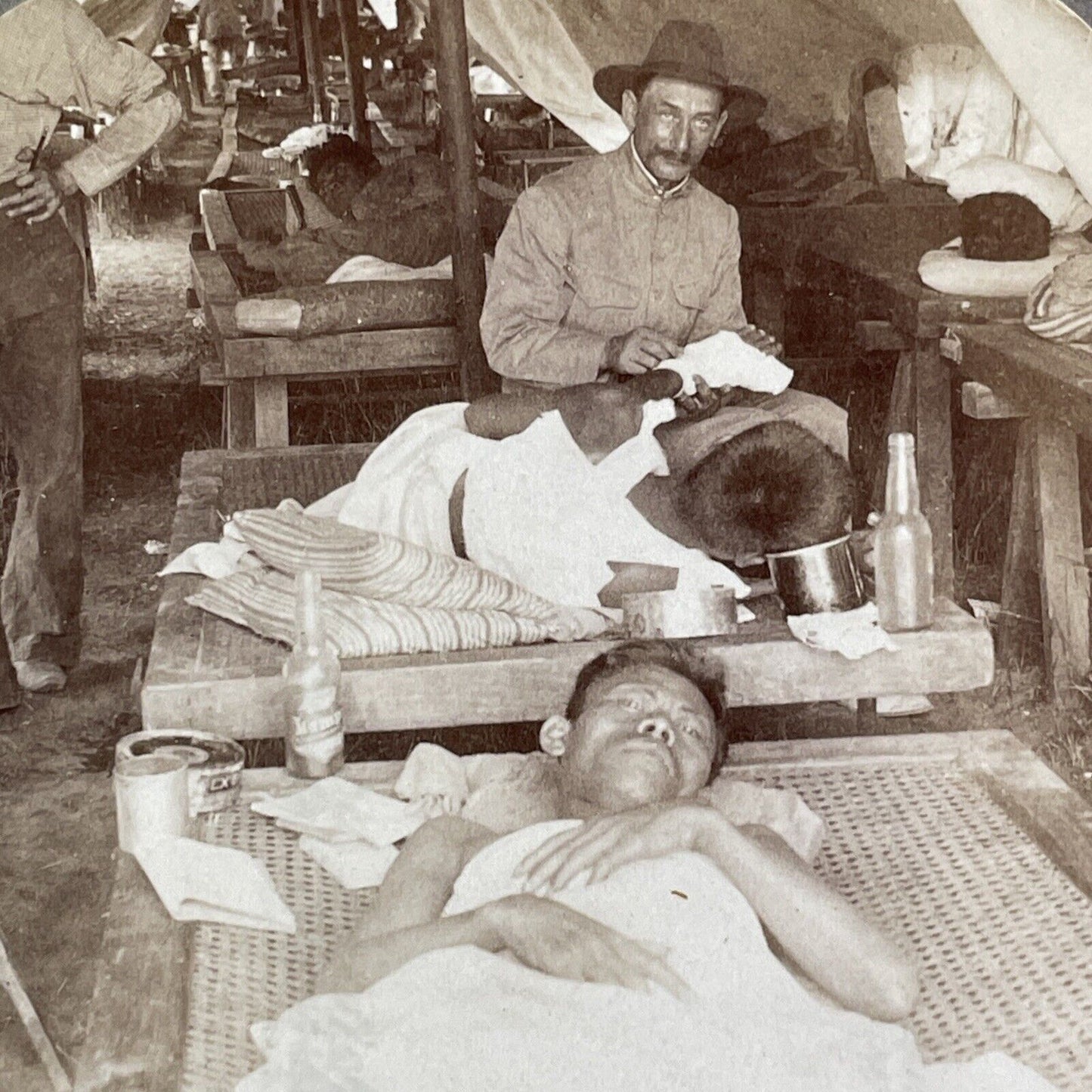 US Hospital For Injured Rebel Troops Stereoview Philippines Antique c1899 X2739