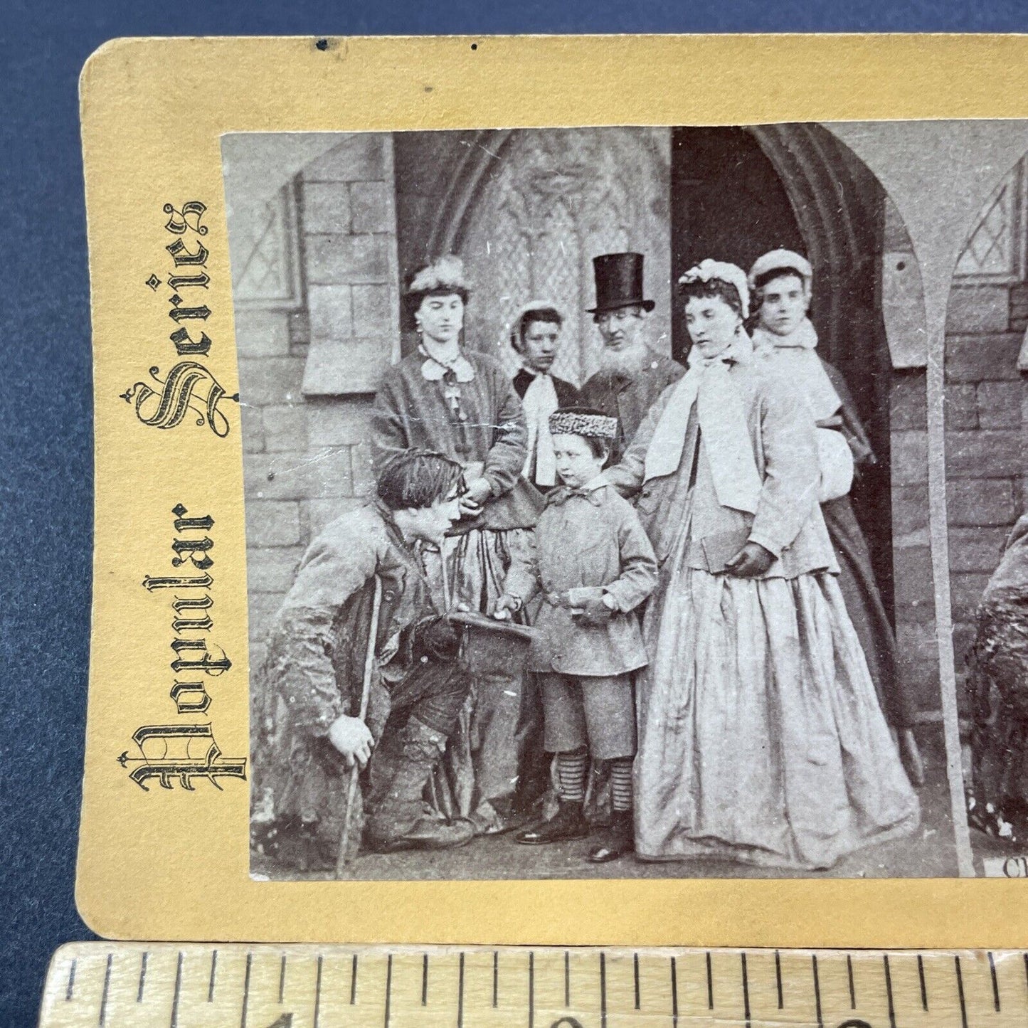 Antique 1870s Beggar Approaches A Child For Silver Stereoview Photo Card V3273