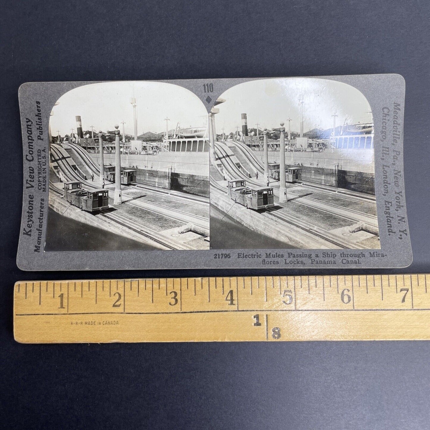 Antique 1920s Electric Ship Mules In The Panama Canal Stereoview Photo Card P937