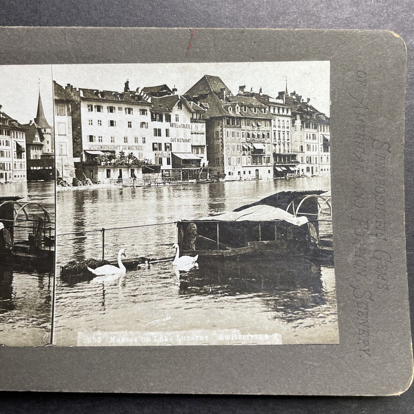 Antique 1899 Houses In Lake Lucerne Switzerland Stereoview Photo Card P1320