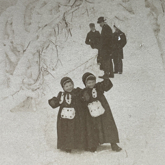 Antique 1893 Children Play In Snow New York State Stereoview Photo Card P2410