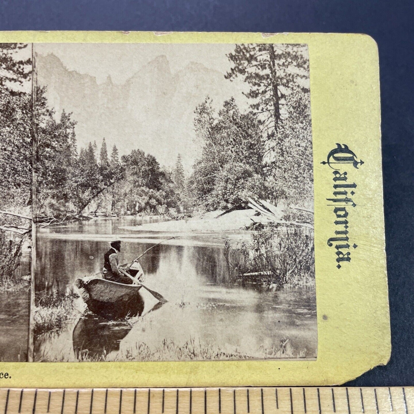 Antique 1870s John Muir Fishing In Yosemite CA Stereoview Photo Card P3528