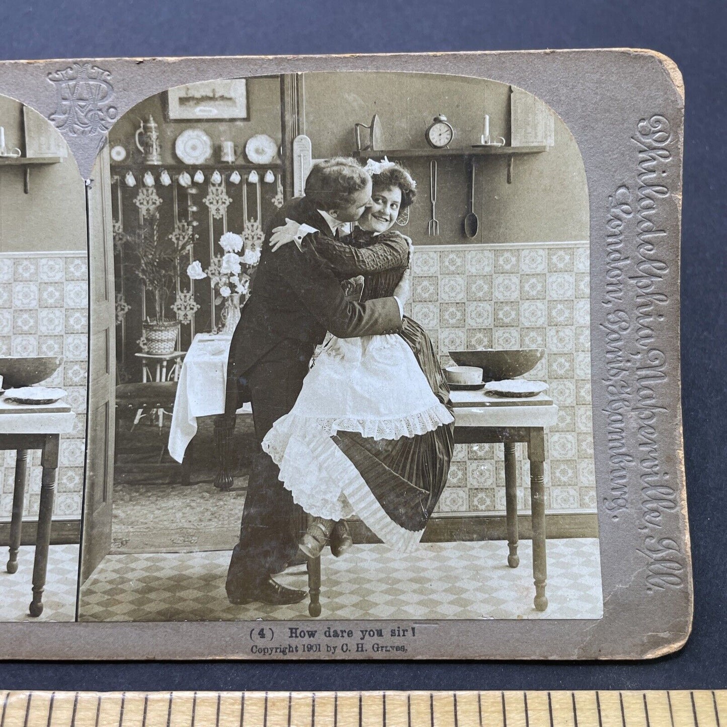 Antique 1901 Man Having An Affair With His Maid Stereoview Photo Card P2578