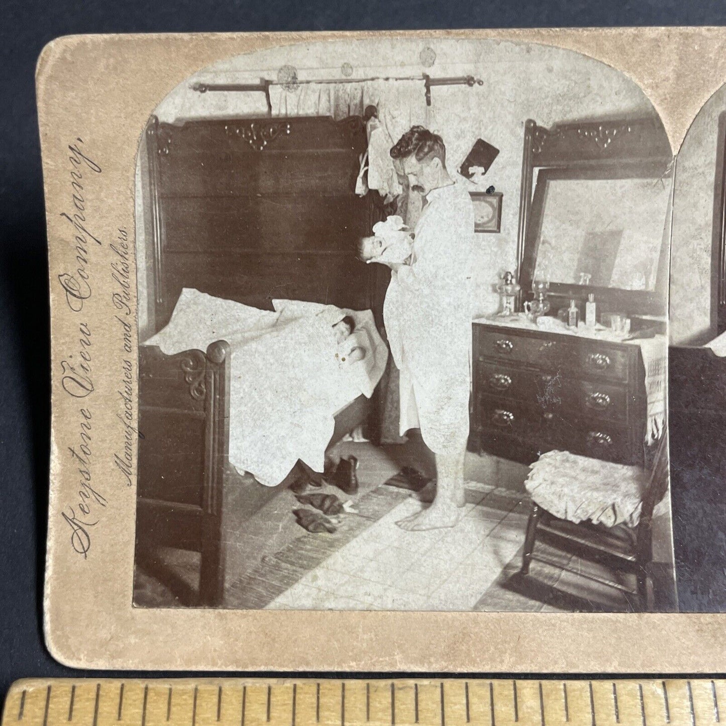 Antique 1896 Man Holds His Newborn Baby Stereoview Photo Card P4750