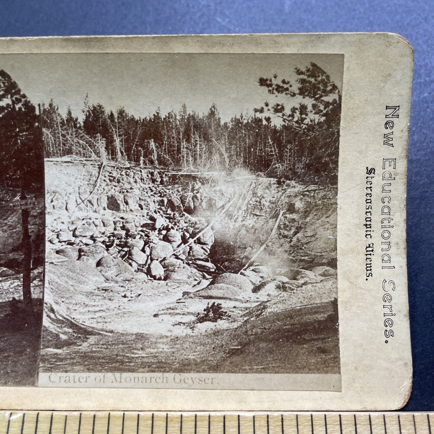 Antique 1880s Damage From Monarch Geyser Eruption Stereoview Photo Card V3407