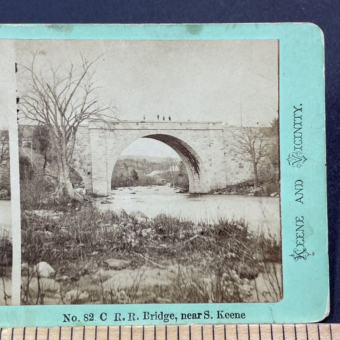 Antique 1860s Stone Arch Bridge Keene New Hampshire Stereoview Photo Card V2075