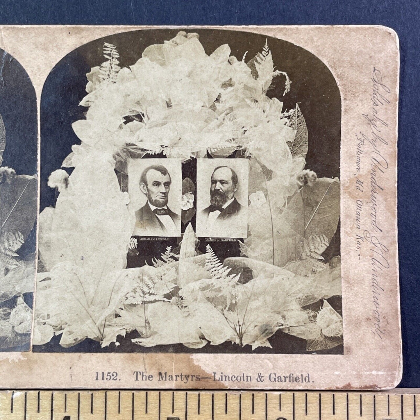 Abraham Lincoln James Garfield Memorial Flowers Stereoview Antique c1884 X3811