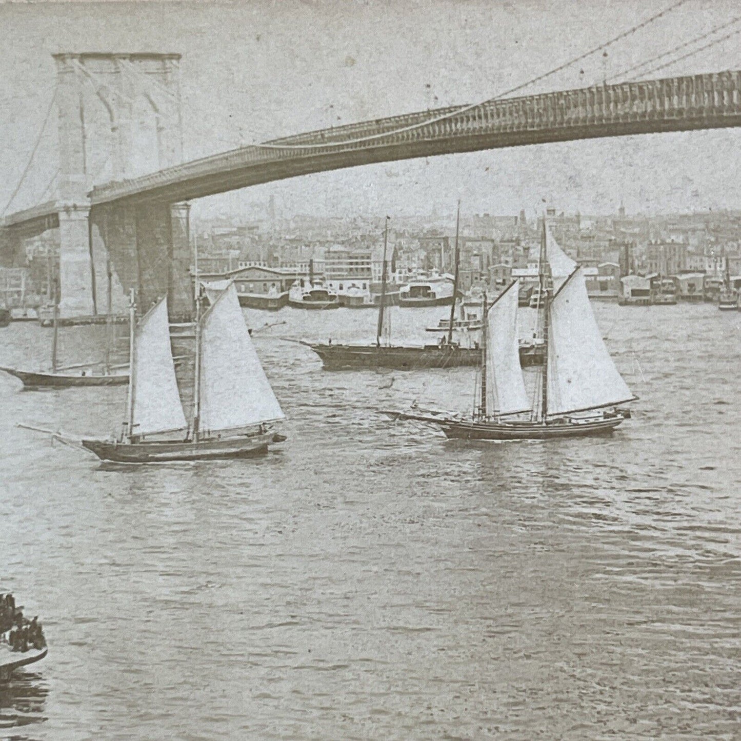 Brooklyn Bridge Construction Finished Stereoview Manhattan Antique c1883 X3180
