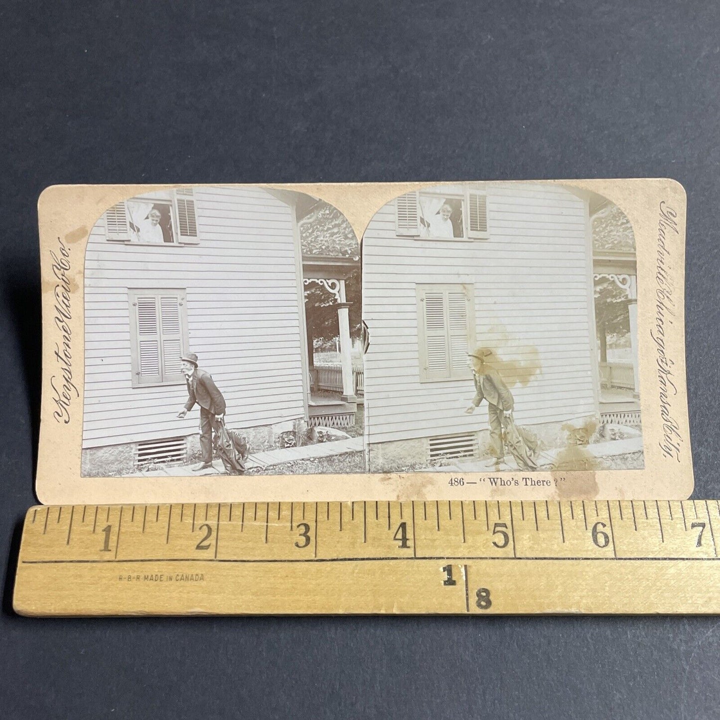 Antique 1890s Man Tries To Sneak Out Of House Stereoview Photo Card P4732