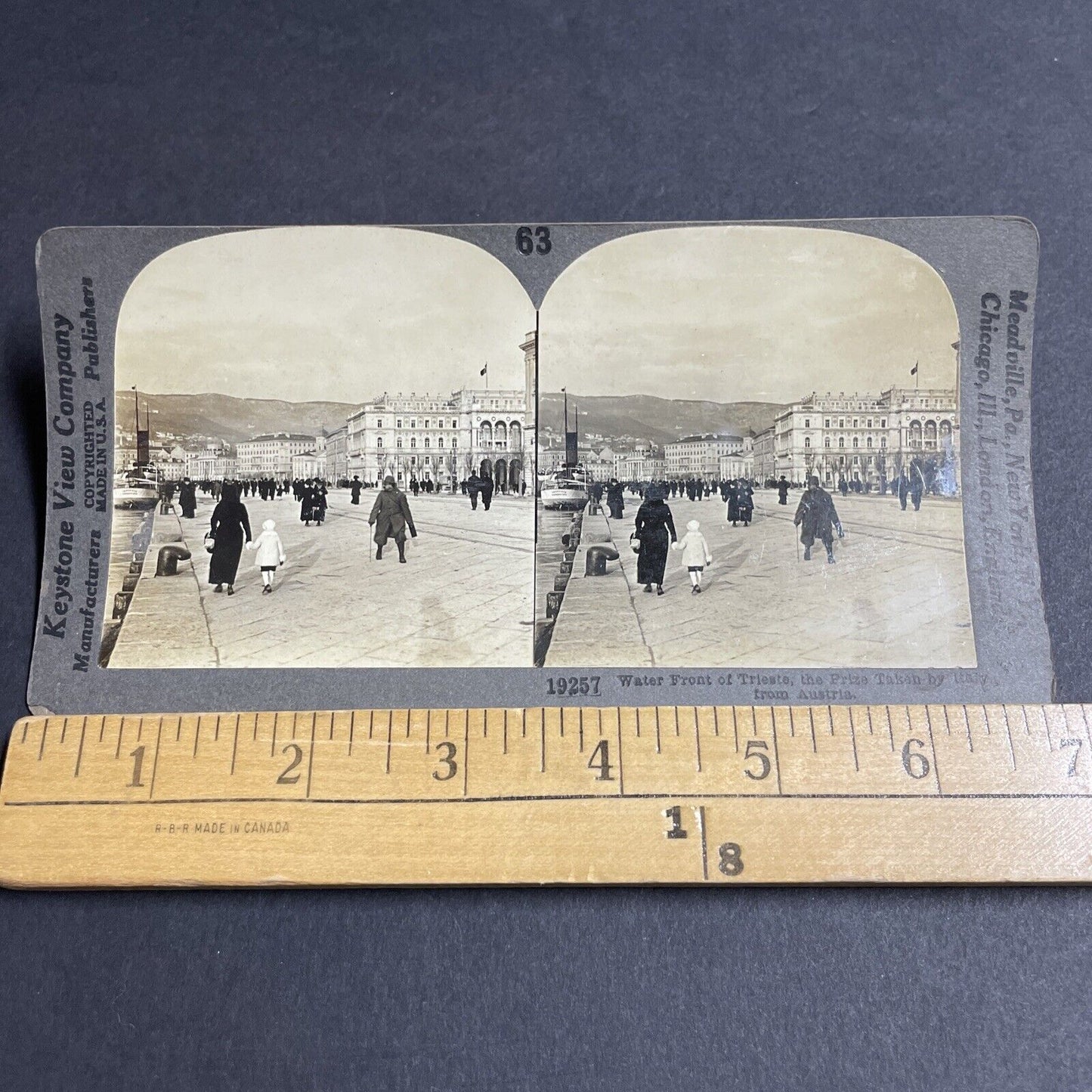 Antique 1920s Trieste Italy Waterfront And City View Stereoview Photo Card P4904