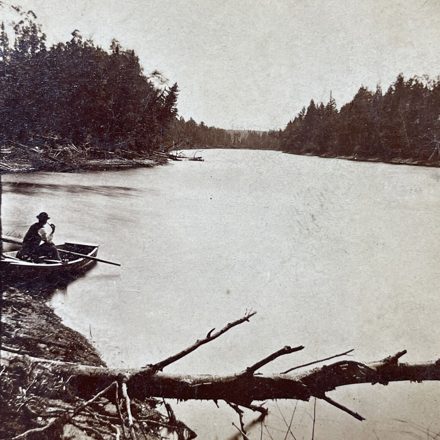 Antique 1870s Warren New Hampshire Boat Launch Stereoview Photo Card V1924
