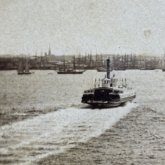 Antique c1859 New York Harbor Manhattan Stereoview Photo Card V456