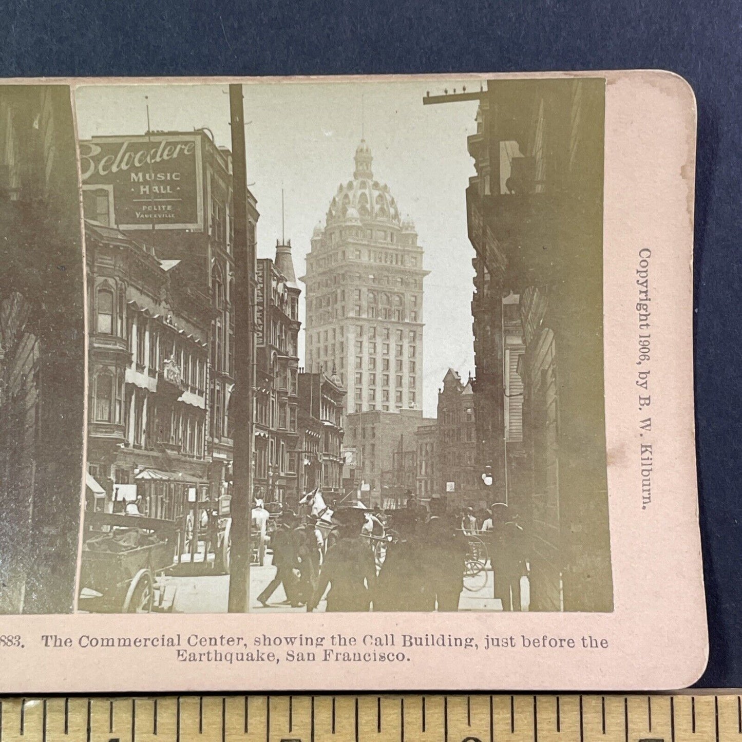 San Francisco Call Building Union Square Stereoview Photo Card Antique 1906 X817