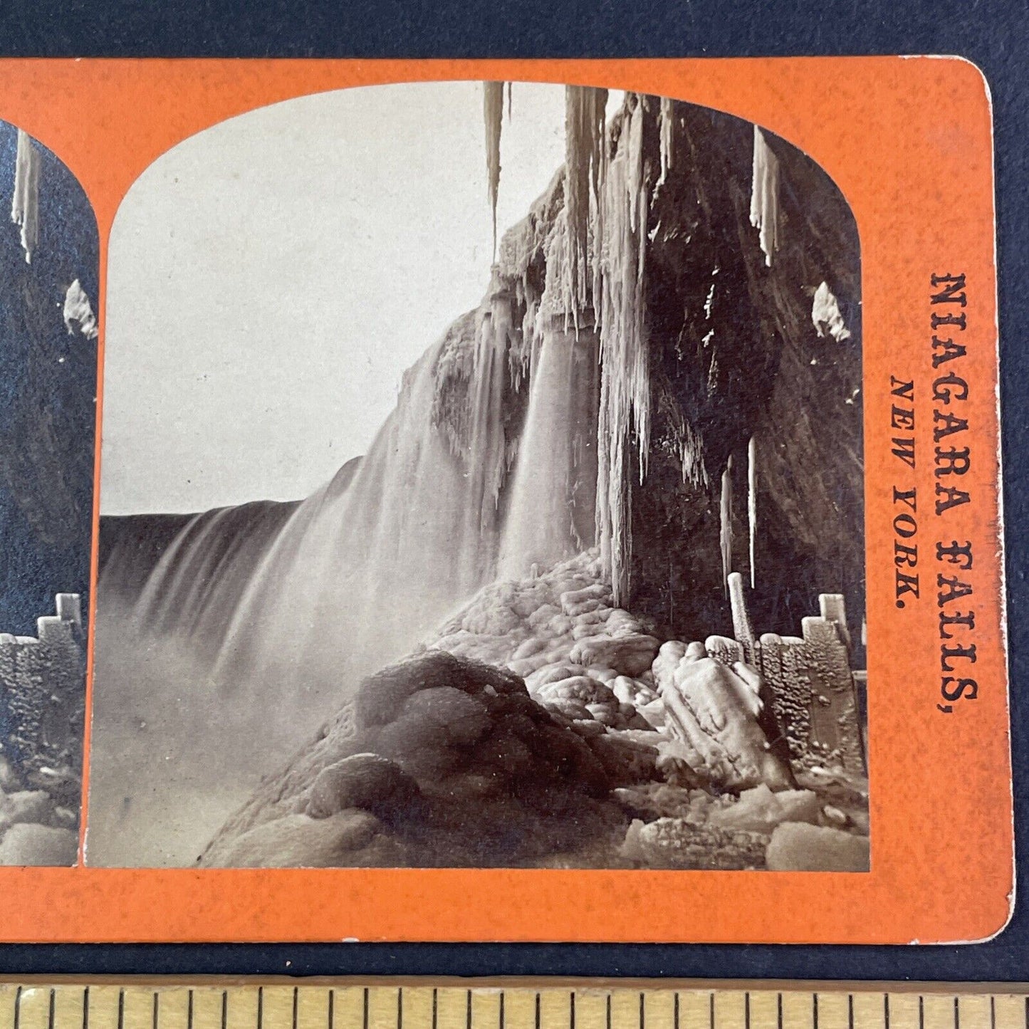 Beneath Frozen Niagara Falls Canada Stereoview George Barker c1860s Y2411