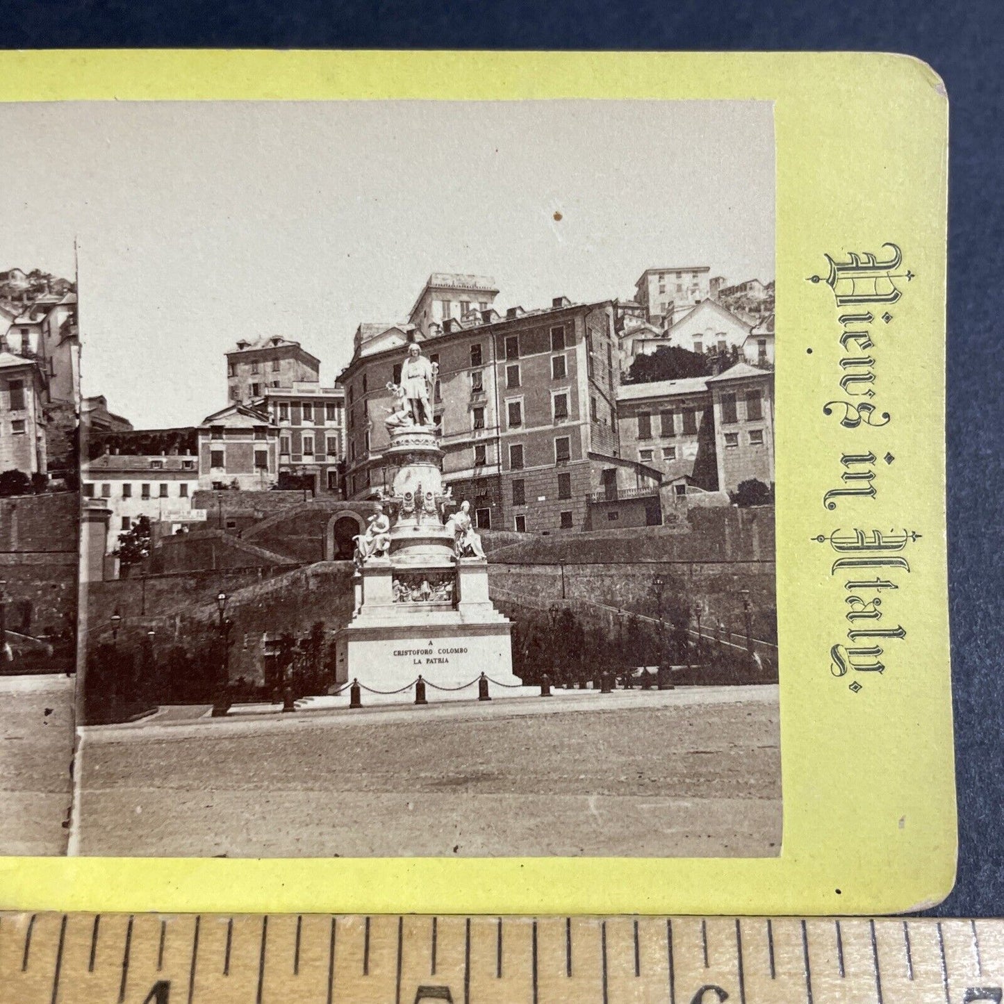 Antique 1870s Christopher Columbus Monument Genoa Stereoview Photo Card P4149