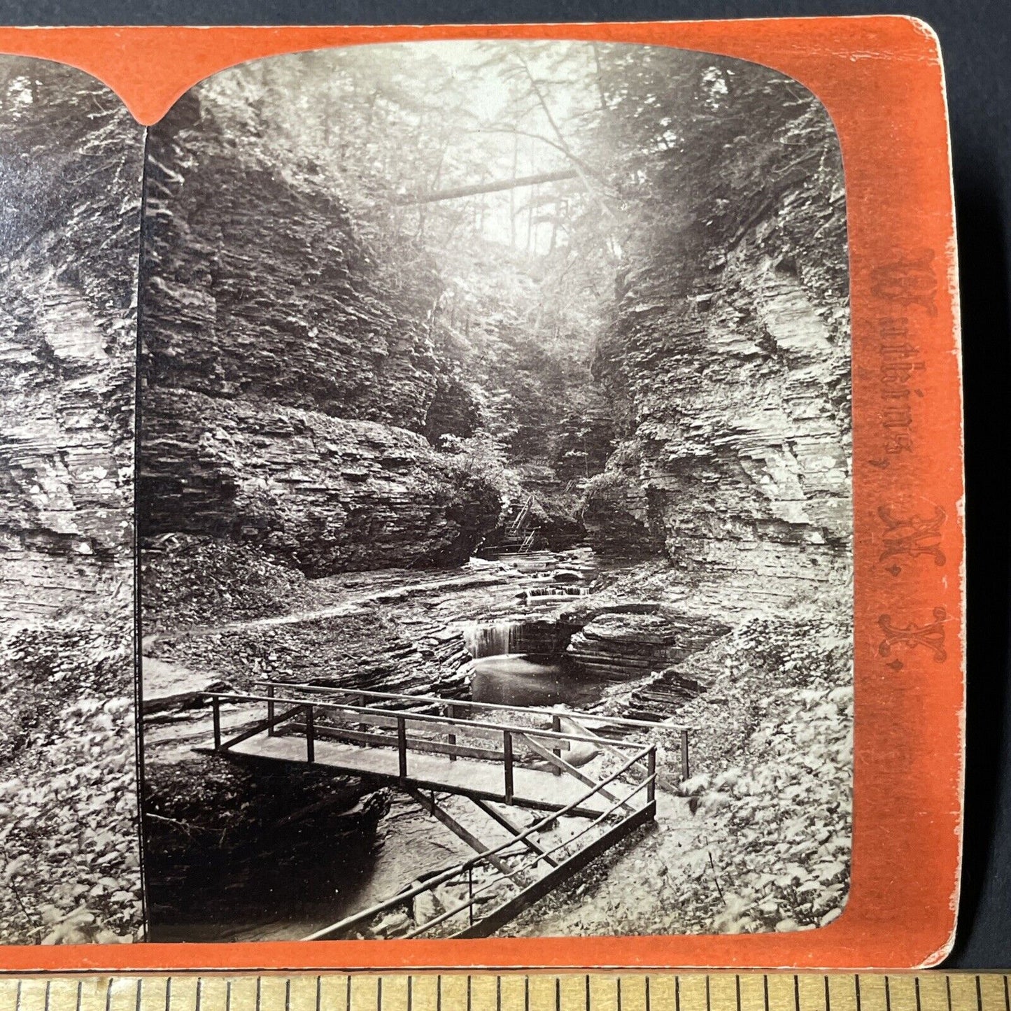 Antique 1860s Watkin's Glen Gorge New York Stereoview Photo Card V1795