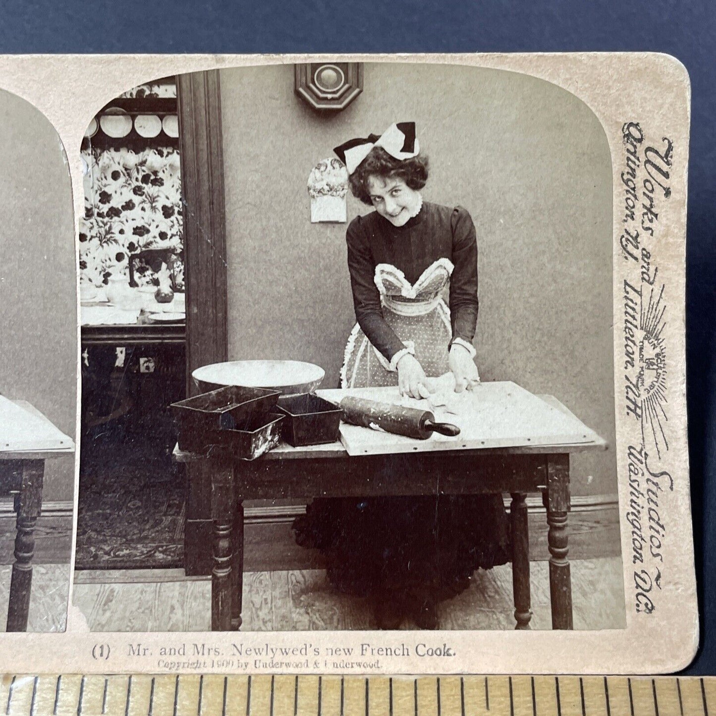 Antique 1900 Cute Flirting French Maid Stereoview Photo Card V3203