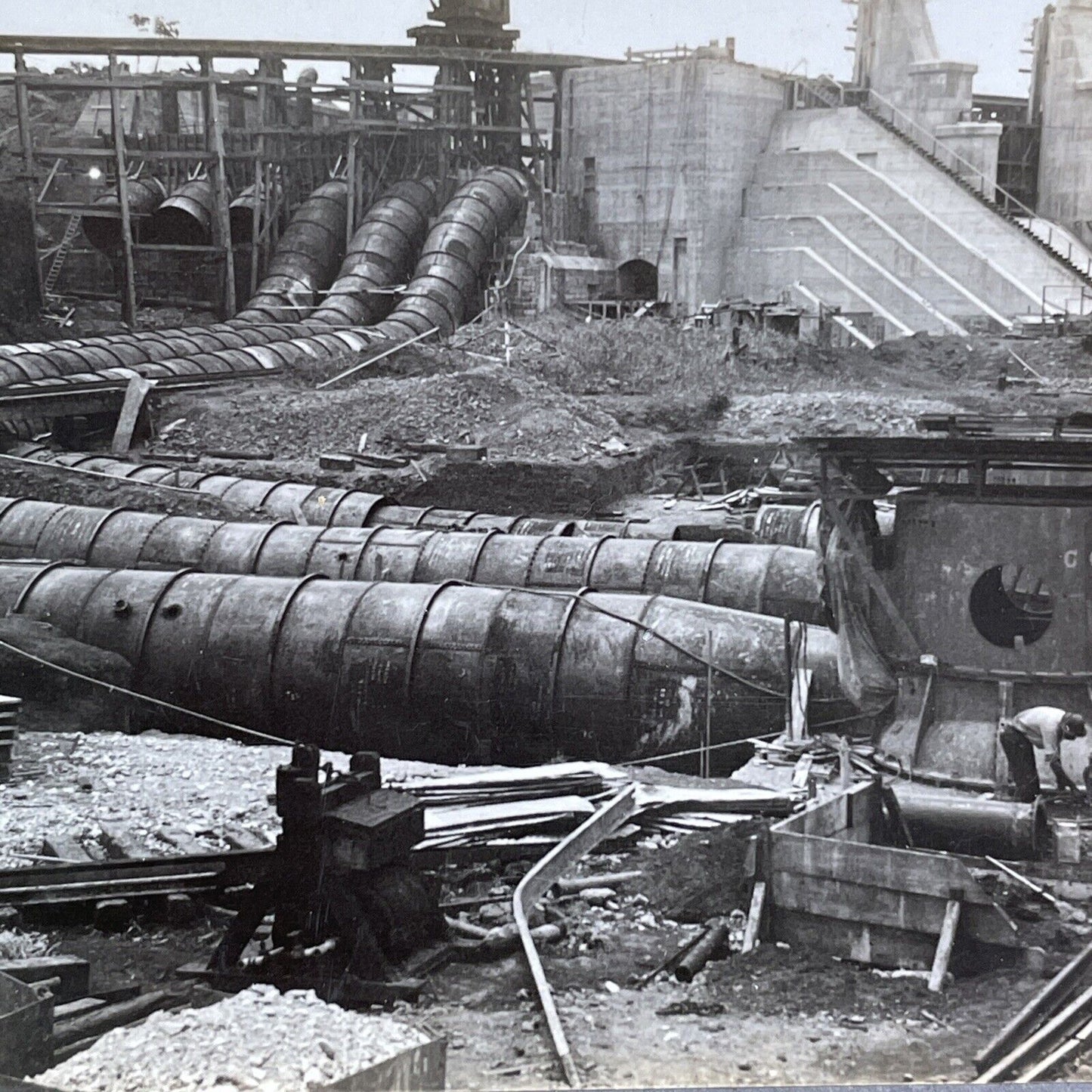 Massive Turbines Gatun Lake Panama Canal Stereoview Antique c1913 Y2822