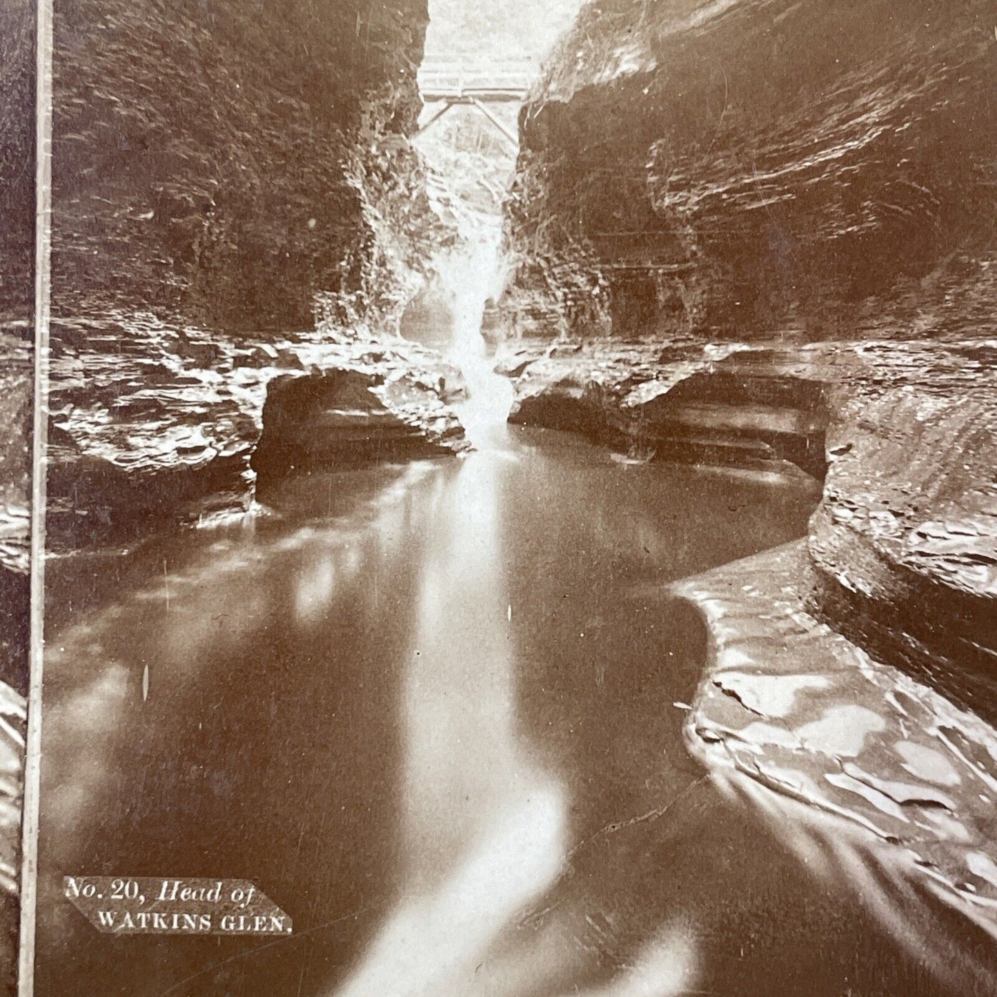 Watkins Glen Mirror Pool and Bridge New York Stereoview R.D. Crum c1870s Y1768