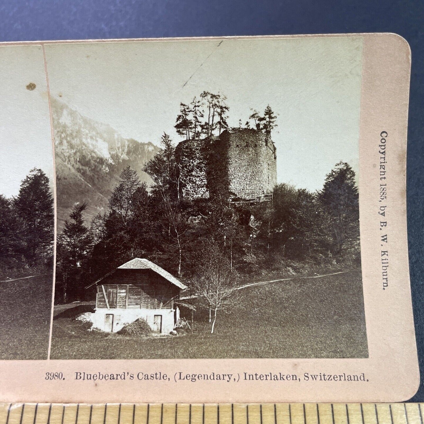 Antique 1885 Blue Beard's Castle Interlaken Swiss Stereoview Photo Card P3935