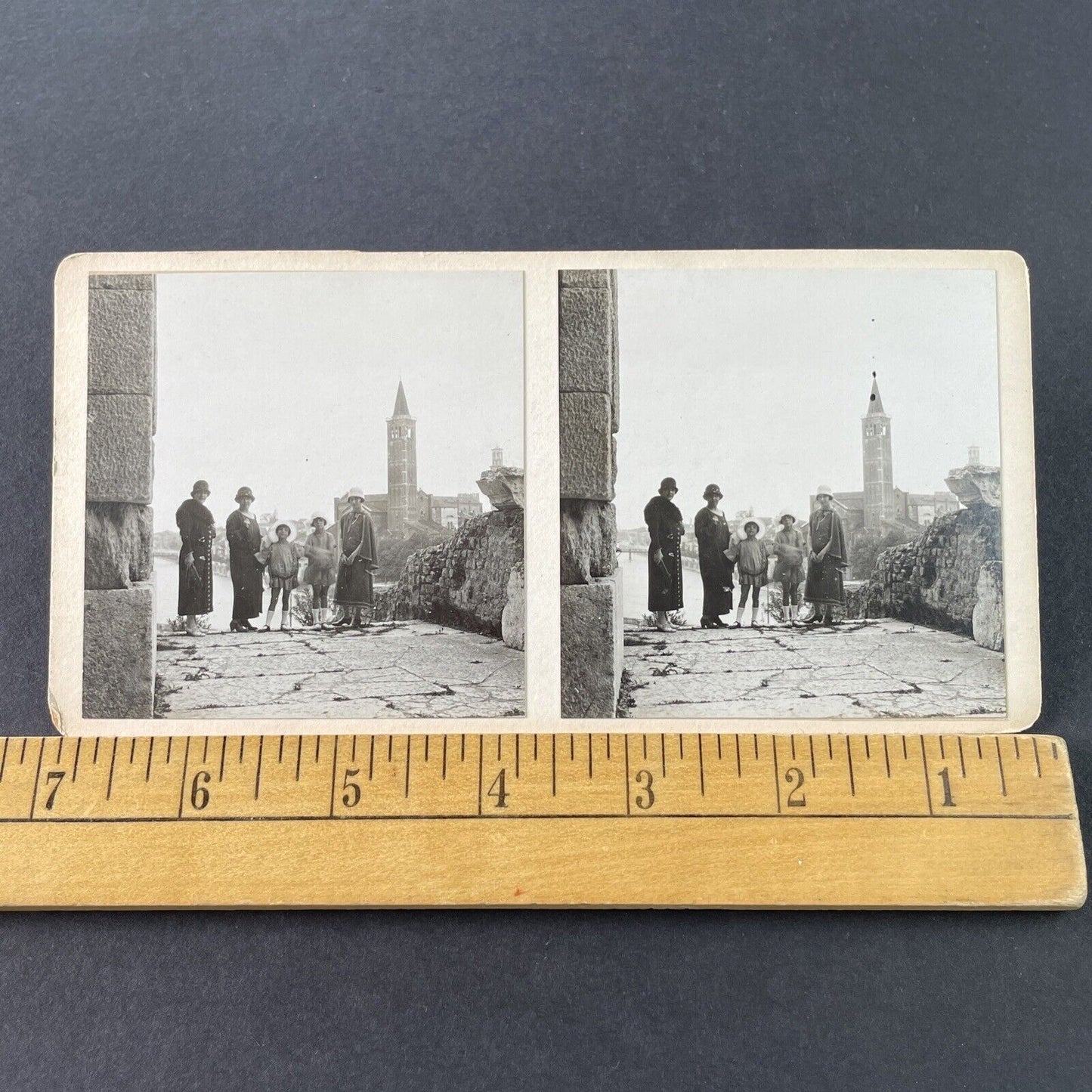 Antique 1925 Wealthy American Family In Italy OOAK Stereoview Photo Card P3232