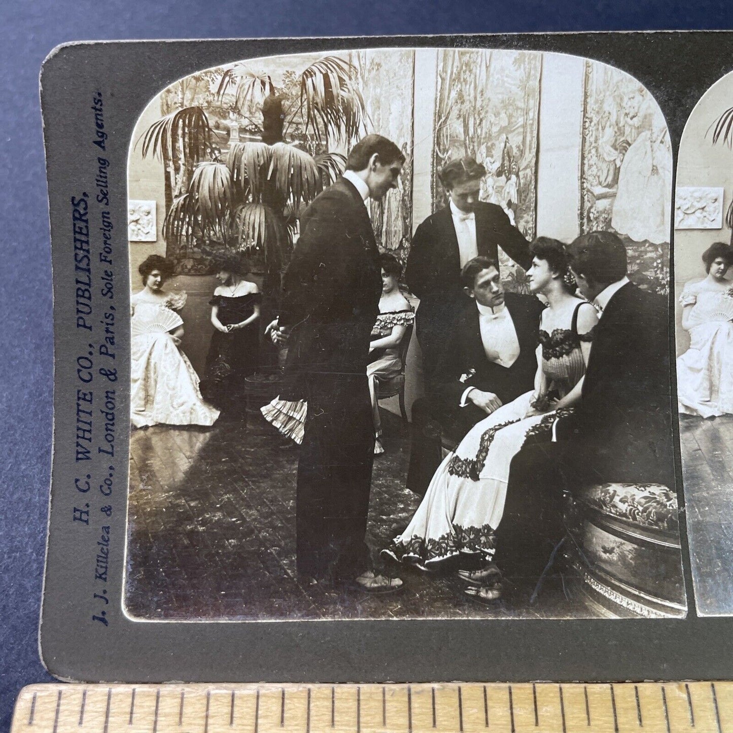 Antique 1902 Victorian Men Attracted To Same Woman Stereoview Photo Card P2995