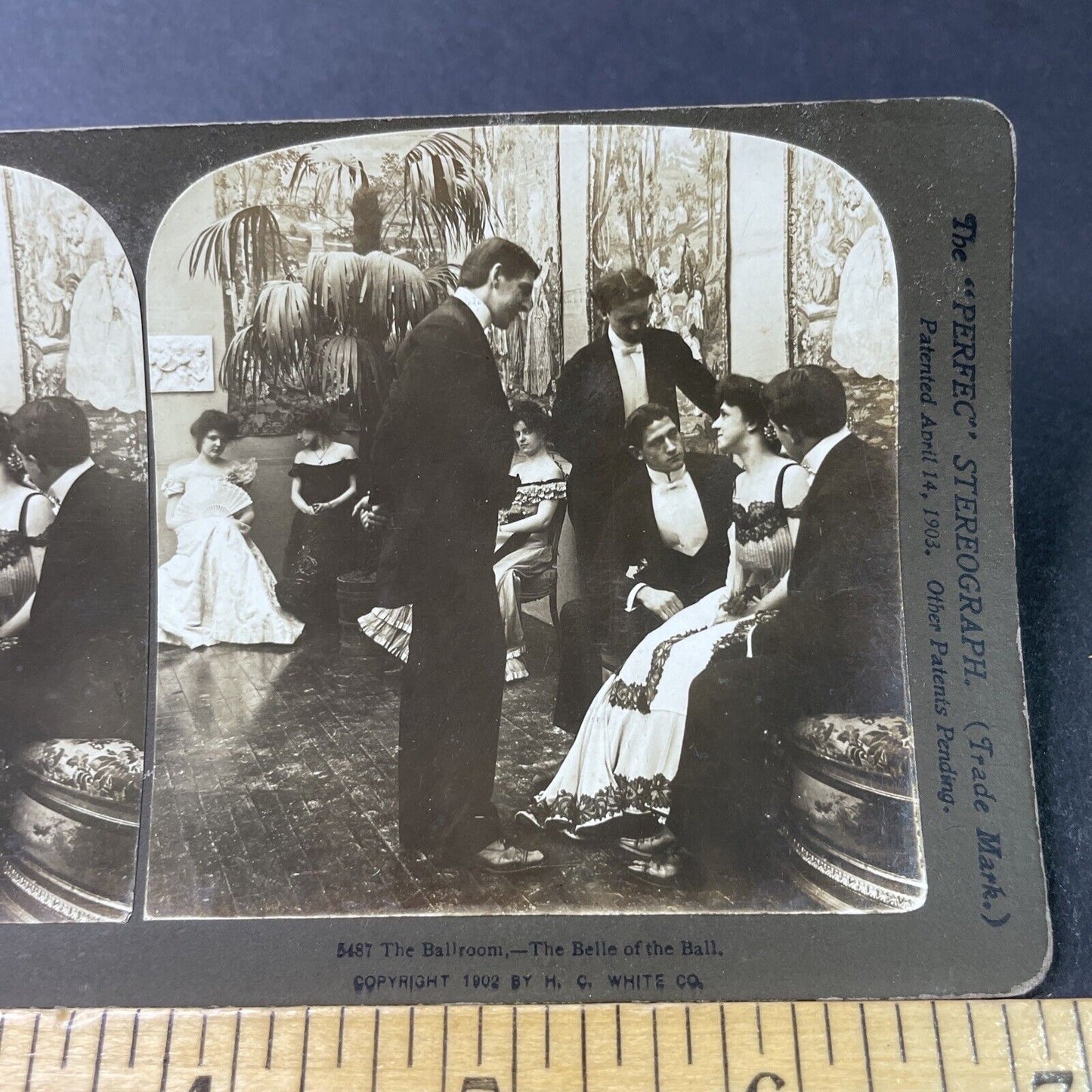 Antique 1902 Victorian Men Attracted To Same Woman Stereoview Photo Card P2995