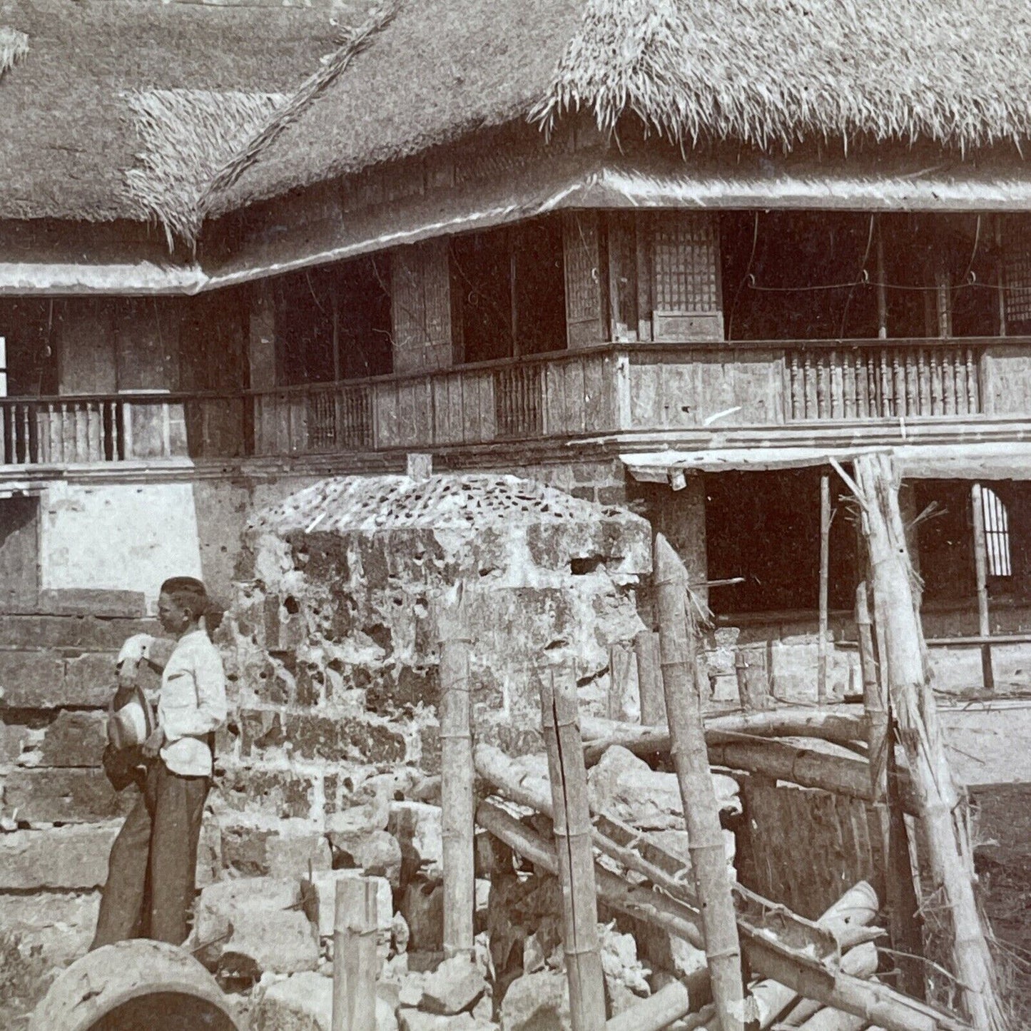 Prisoner Execution Wall Tinajeros Philippines Stereoview Antique c1899 X3149