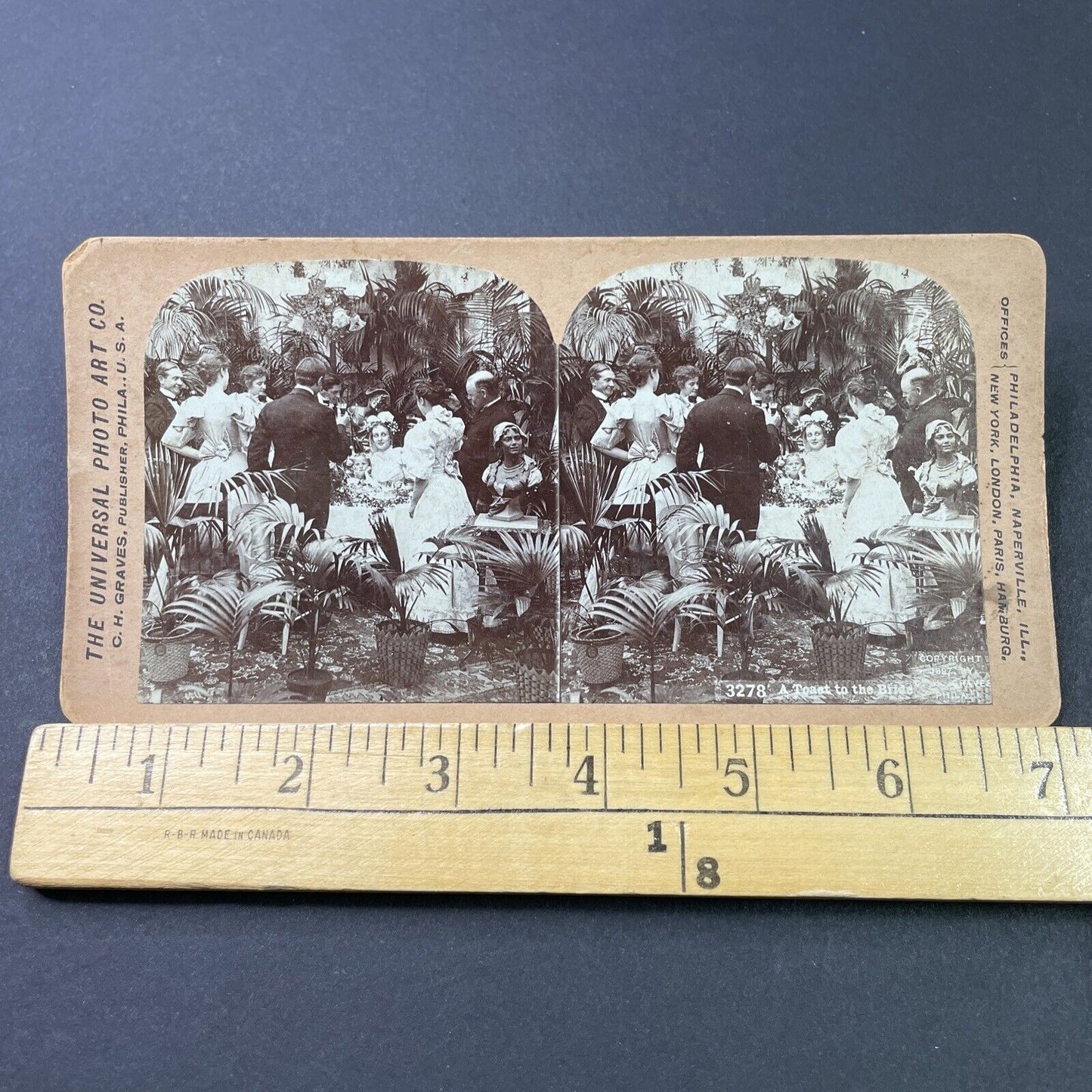 Antique 1897 A Wine Toast To Bride And Groom Stereoview Photo Card P2944