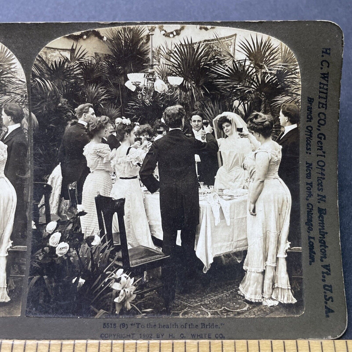 Antique 1902 Wedding Toast To Bride And Groom Stereoview Photo Card P2715