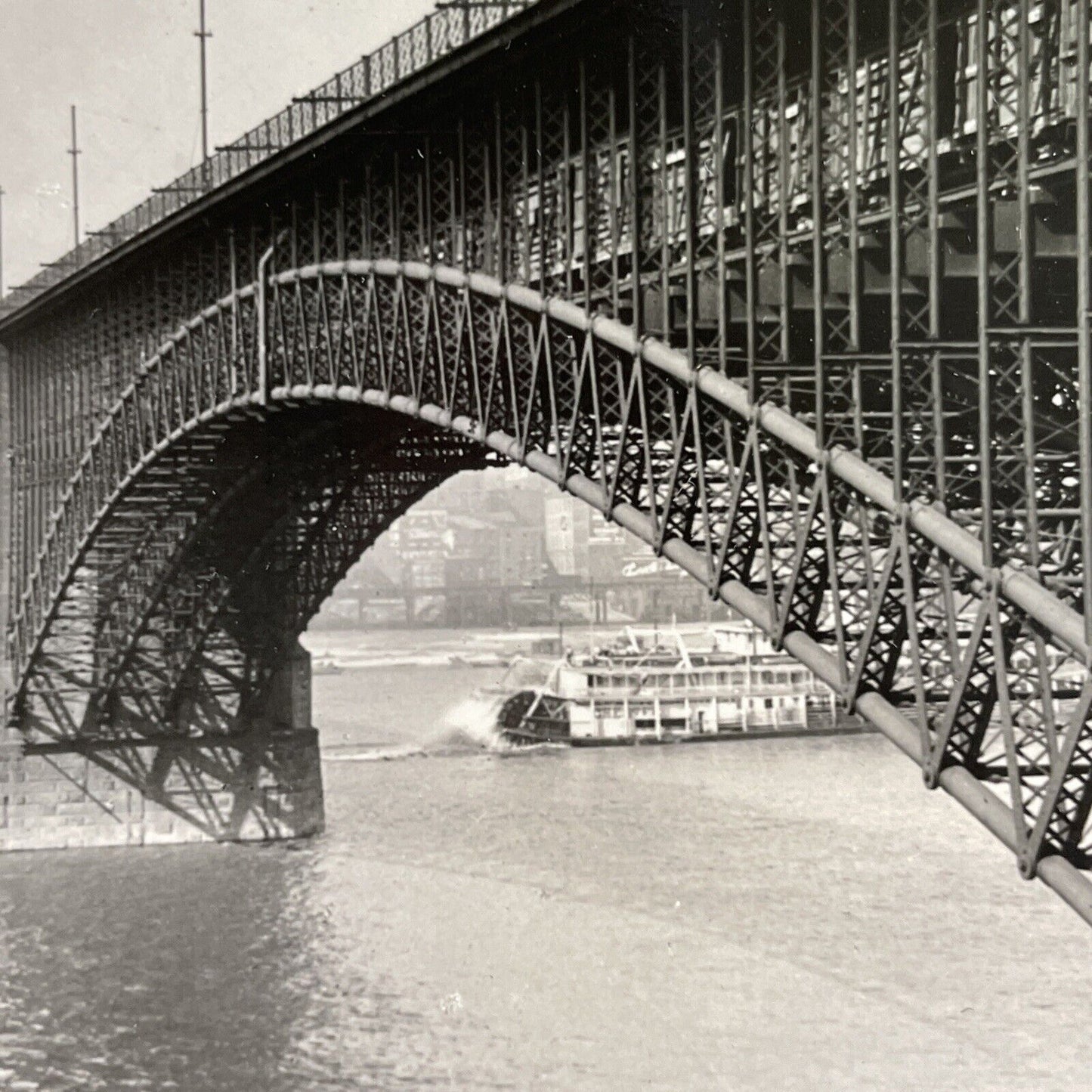 Antique 1918 Eads Bridge St. Louis Missouri Stereoview Photo Card P1373