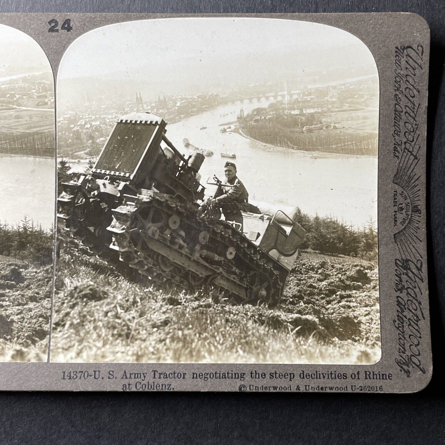 Antique 1918 US Army Tractor WW1 Coblenz Germany Stereoview Photo Card P1002