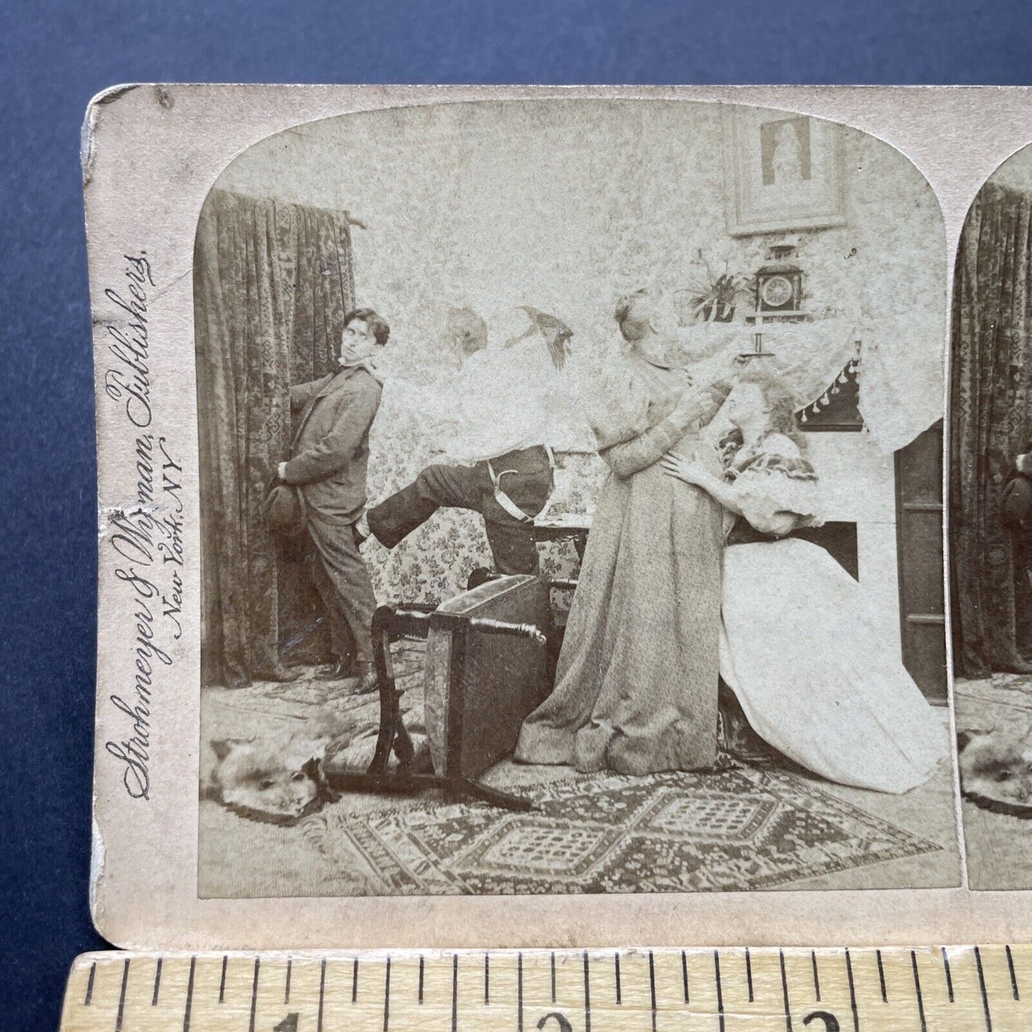 Antique 1897 Young Lovers Separated By Angry Parents Stereoview Photo Card P2517