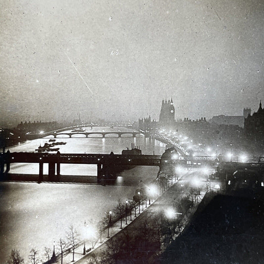 Antique 1910s Thames River At Night London England Stereoview Photo Card P2777