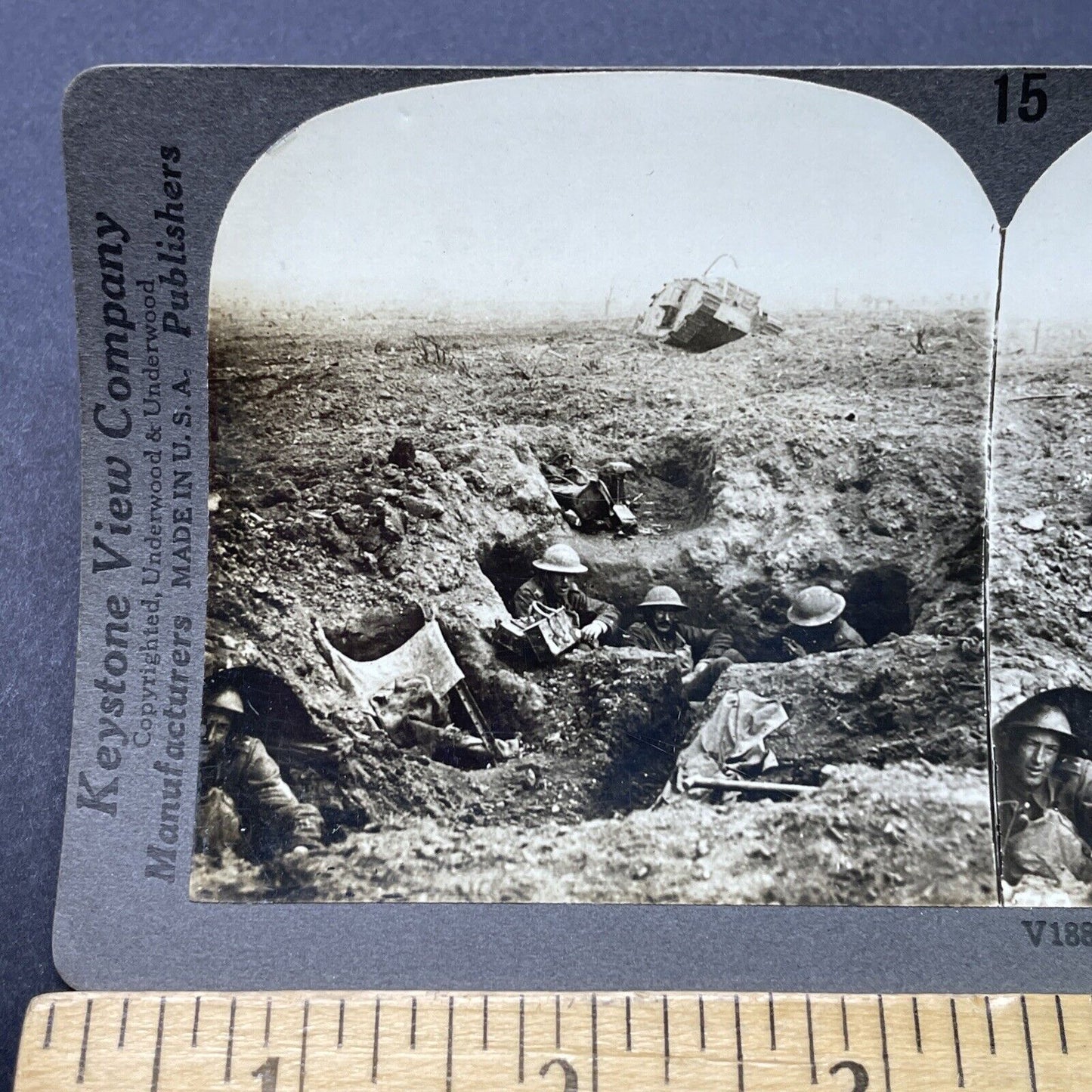 Antique 1918 Canadian Soldiers WW1 Battle Of Cambrai Stereoview Photo Card P2808