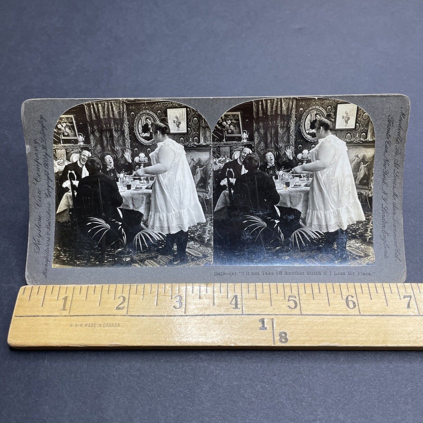 Antique 1900 Woman Threatens If Dining Seat Is Taken Stereoview Photo Card P1989