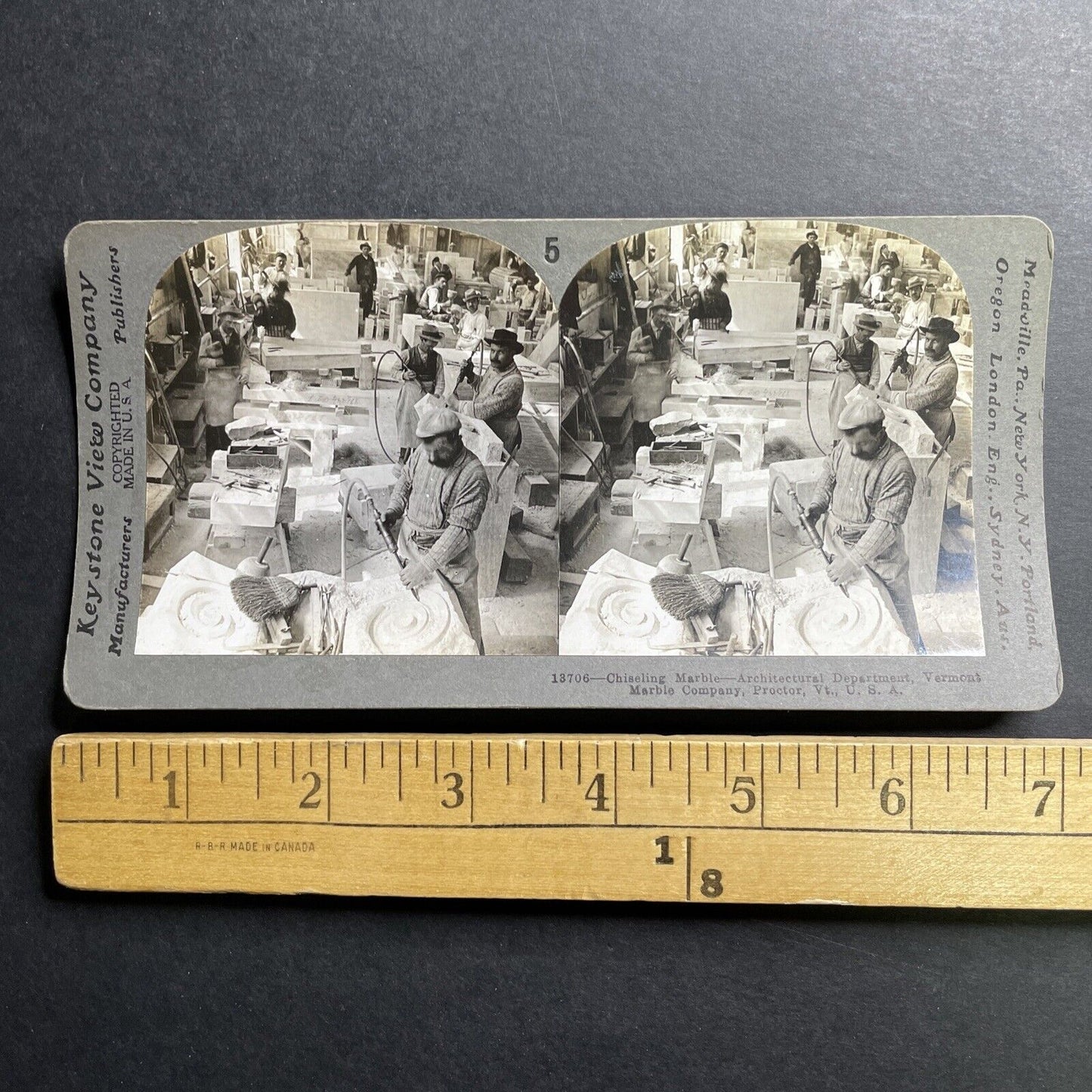 Antique 1912 Stone Masons Work In Proctor Vermont Stereoview Photo Card P1517