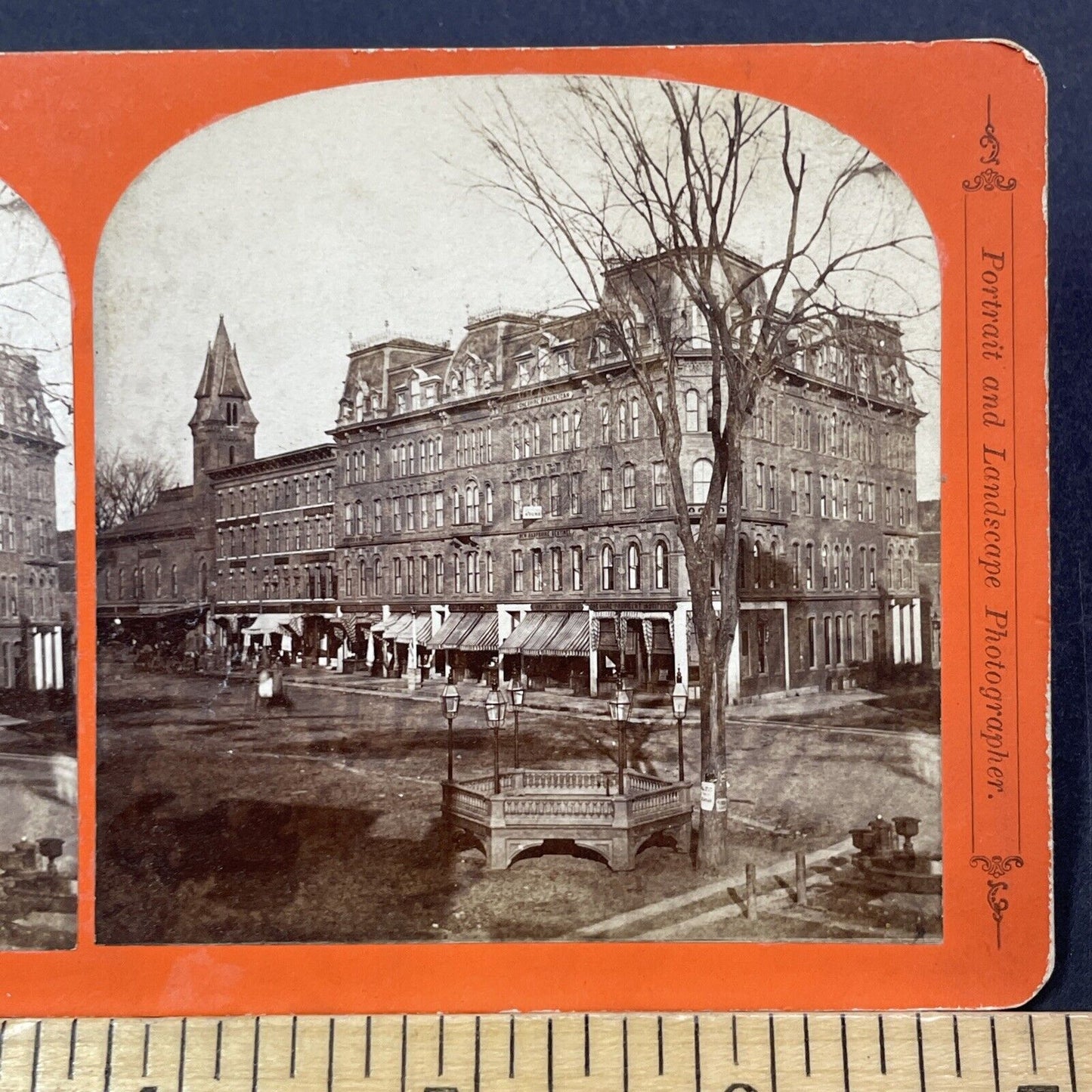 Antique 1870s Downtown Square Keene New Hampshire Stereoview Photo Card V1757