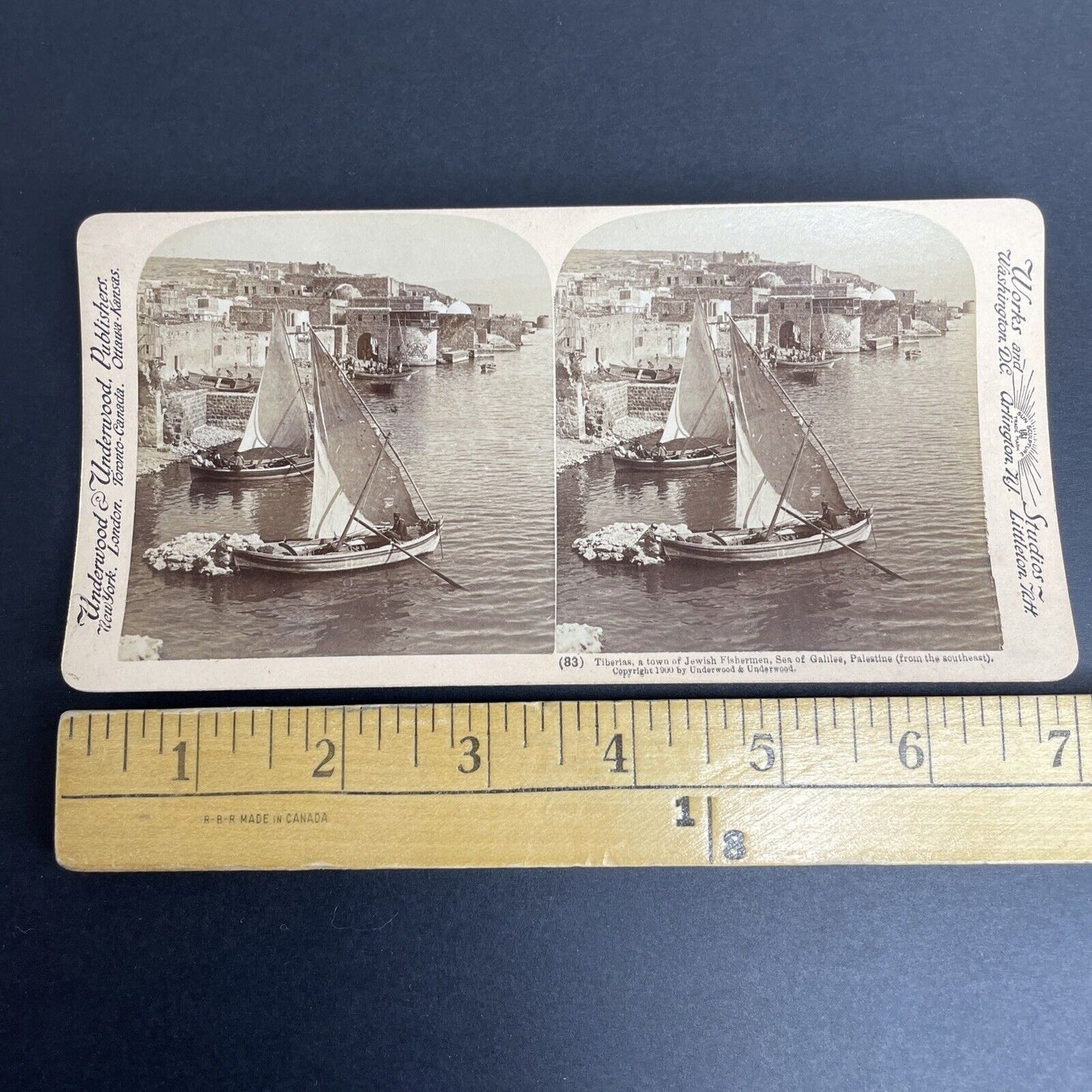 Antique 1900 Jewish Fisherman Tiberias Israel Stereoview Photo Card P924