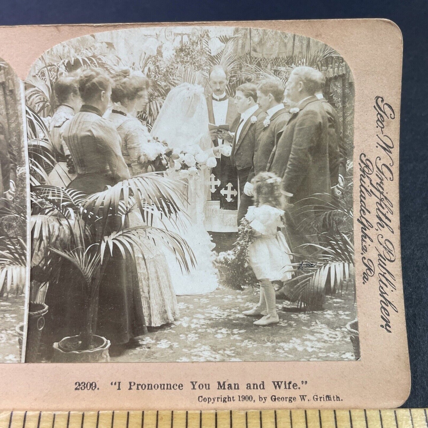 Antique 1900 Victorian Couple Gets Married Stereoview Photo Card P3366