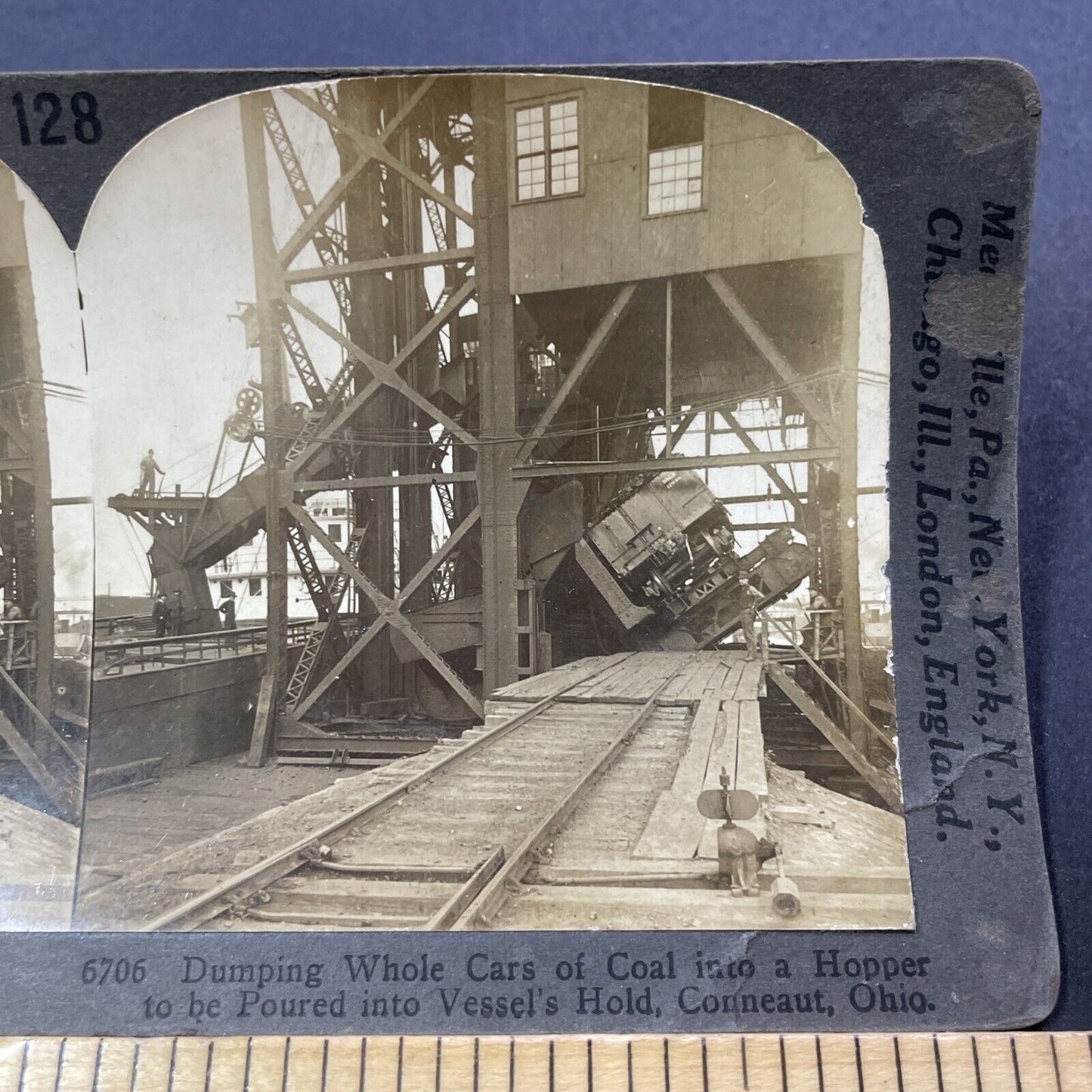 Antique 1909 Tipping A Train Loaded With Coal Stereoview Photo Card V3314