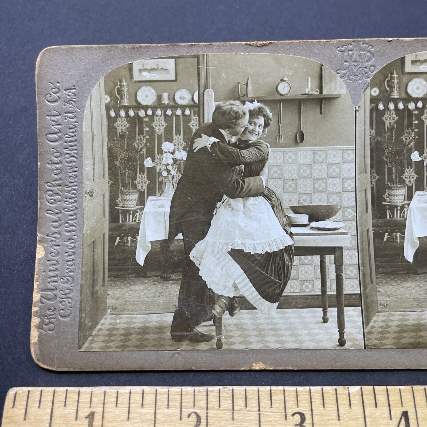 Antique 1901 Man Having An Affair With His Maid Stereoview Photo Card P2578