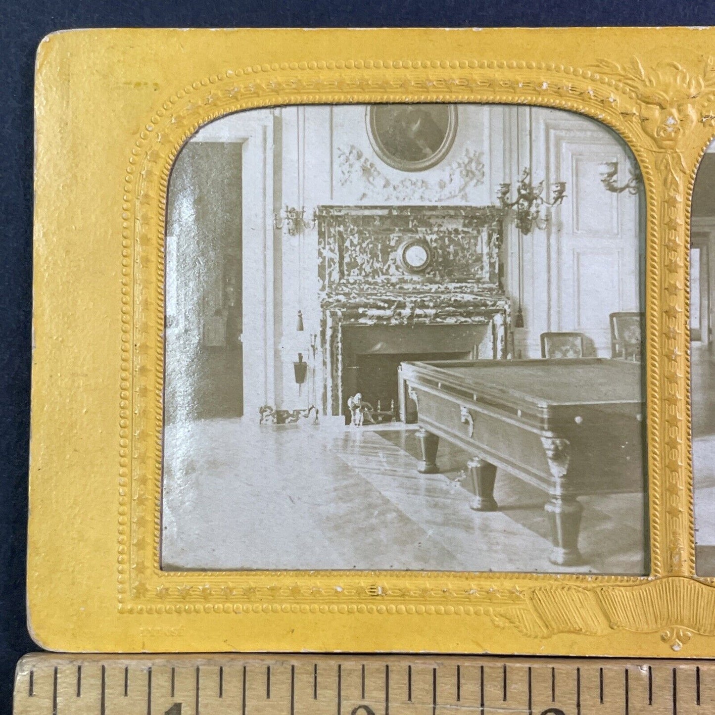 Rare Image Of A Billiards Table Stereoview French Tissue Antique c1860s XT2102