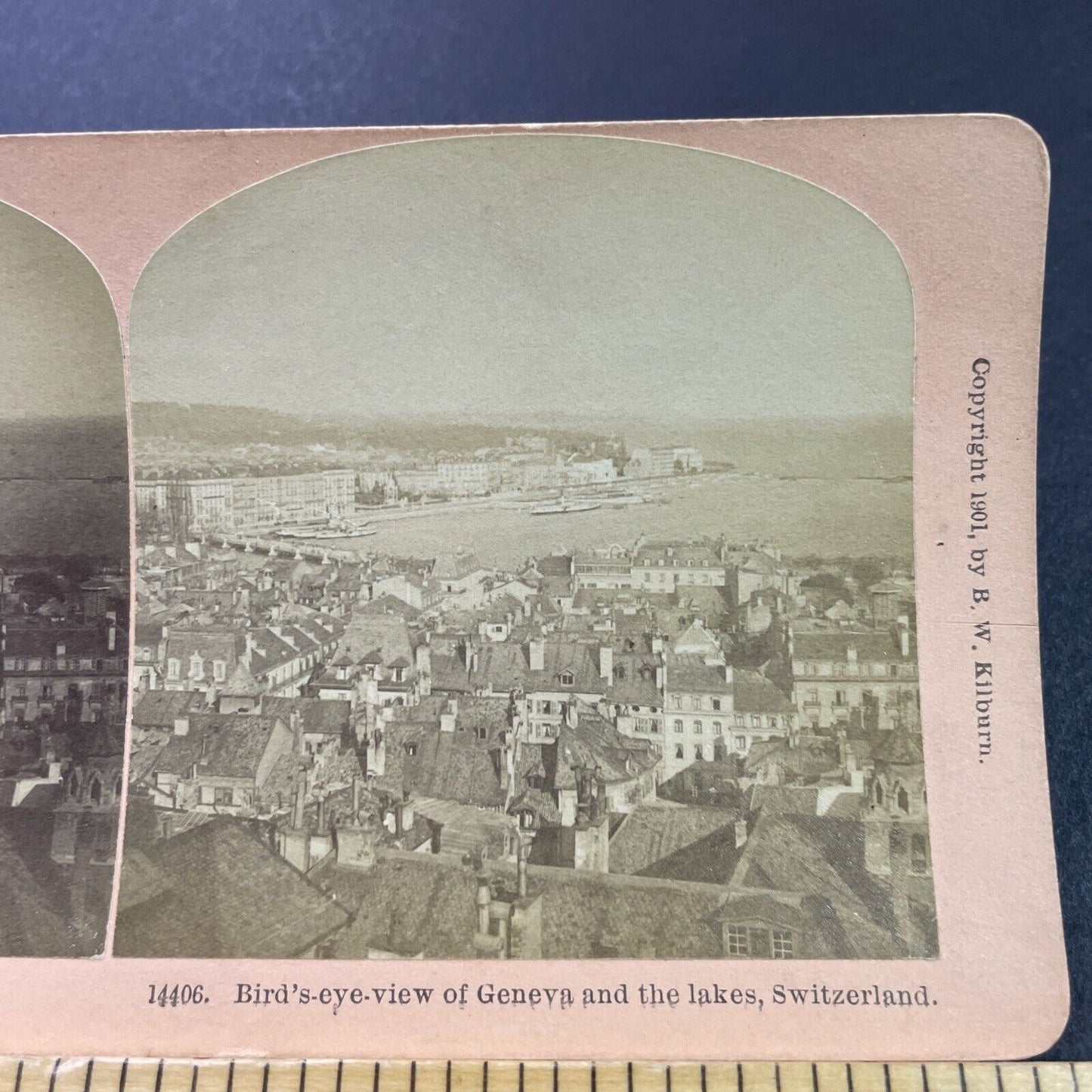 Antique 1901 Geneva Switzerland City View Stereoview Photo Card P3934