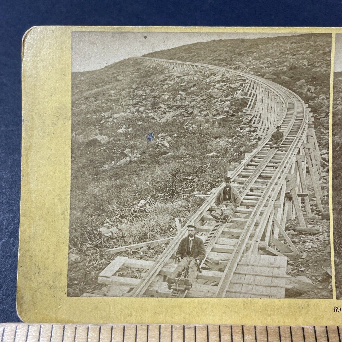 Antique 1880 Tobaggon Slide Down Mount Washington Stereoview Photo Card P2460-09